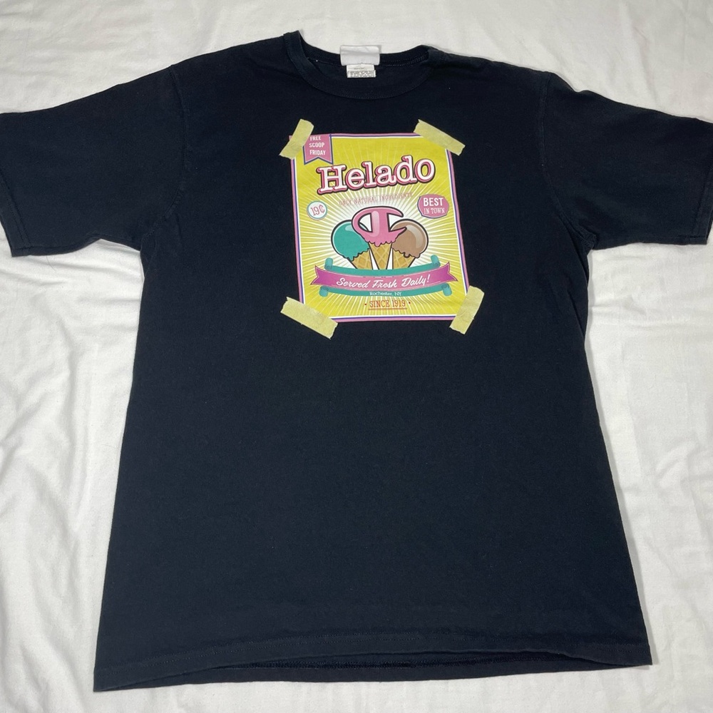 VINTAGE Champion Men T-Shirt Medium Black Helado Ice Cream Scoop Friday 1919
